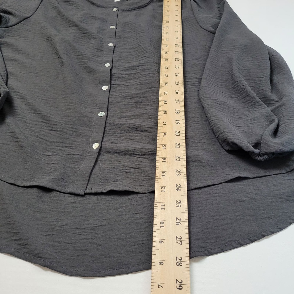 Adyson‎ Parker Button Up Shirt Boxy Silky Round Neck Puff Black Size XL - Picture 7 of 14